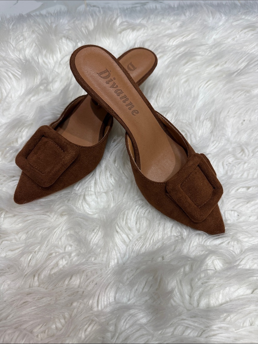 Brown Pointed Toe Buckle Mule - Women